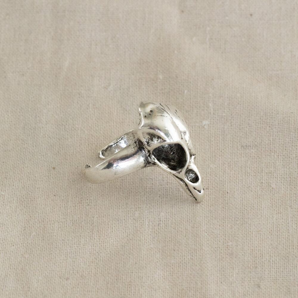 Vintage Silver Gothic Crow Skull Ring – Adjustable Size, Unisex, Brand New